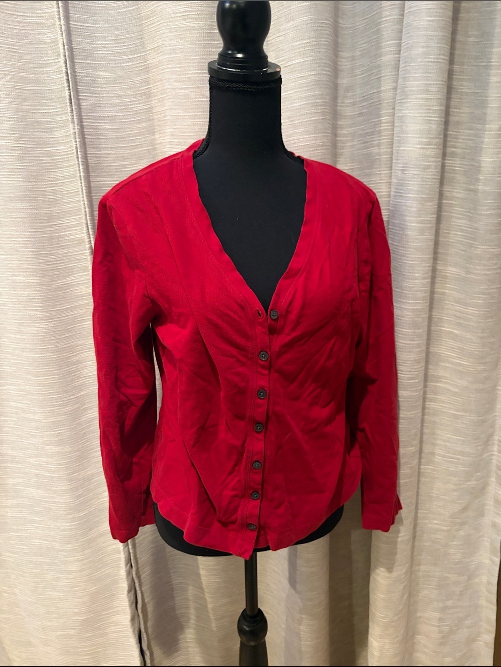 Eddie Bauer Classic Button-Front Red V-Neck Shirt